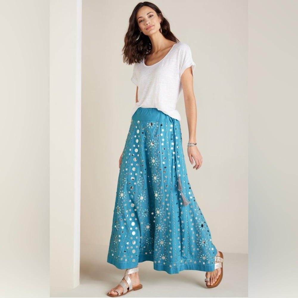 NWT Soft Surroundings Preciosa Turquoise Sequin Skirt Size Medium